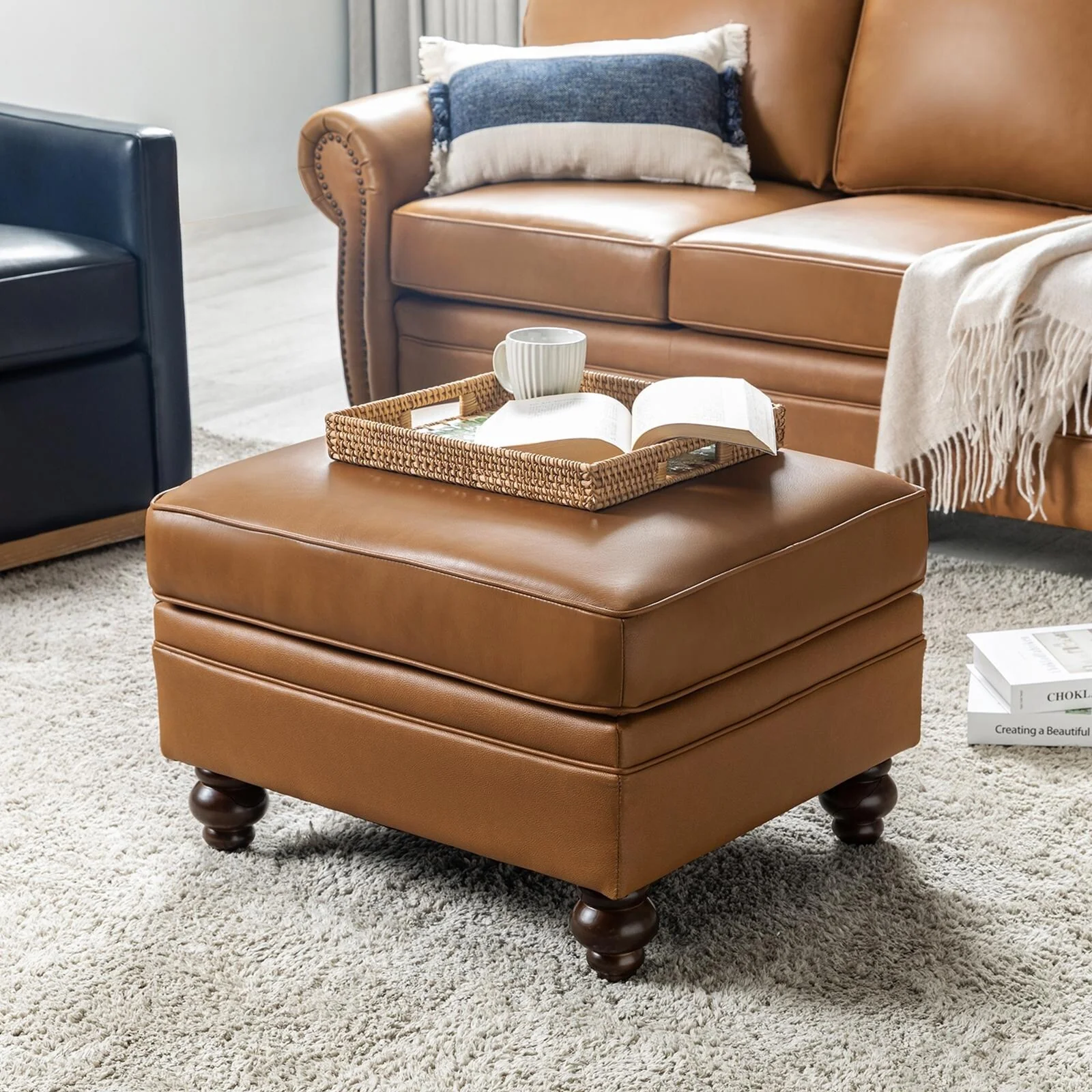 Irene Contemporary Genuine Leather Water Resistant Ottoman by HULALA HOME
