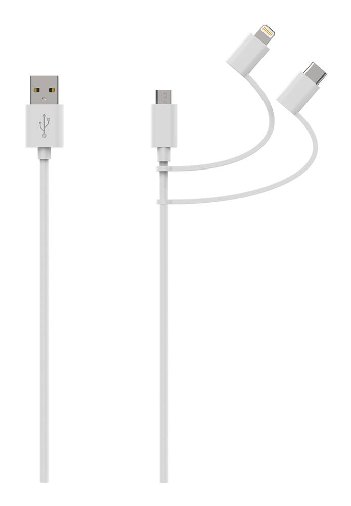 Bluehive 3-in-1 Charger and Sync Cable for Micro USB/Lightning/USB C adapters, 6-ft