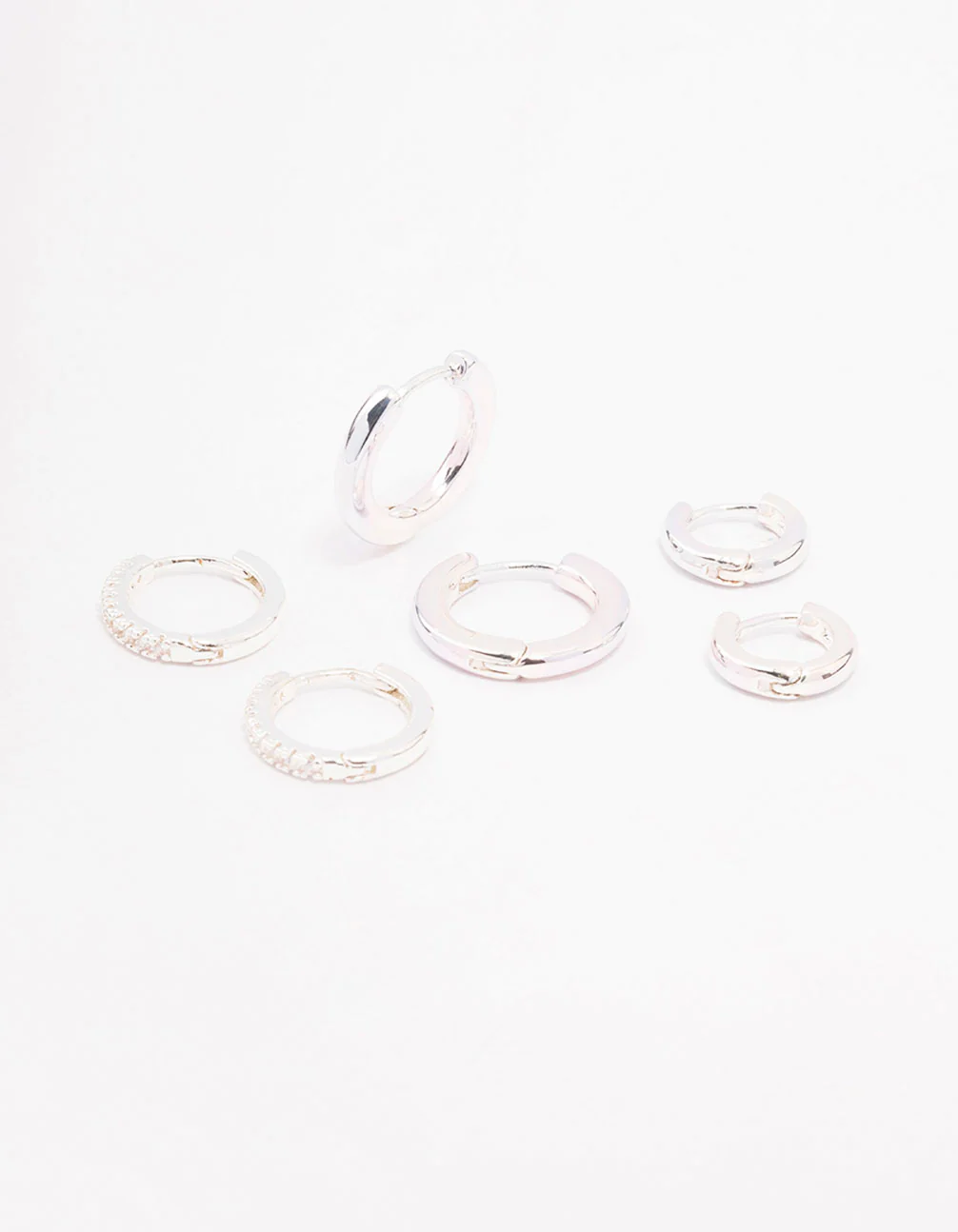 Silver Cubic Zirconia Minimal Huggie Hoop Earrings 3-Pack