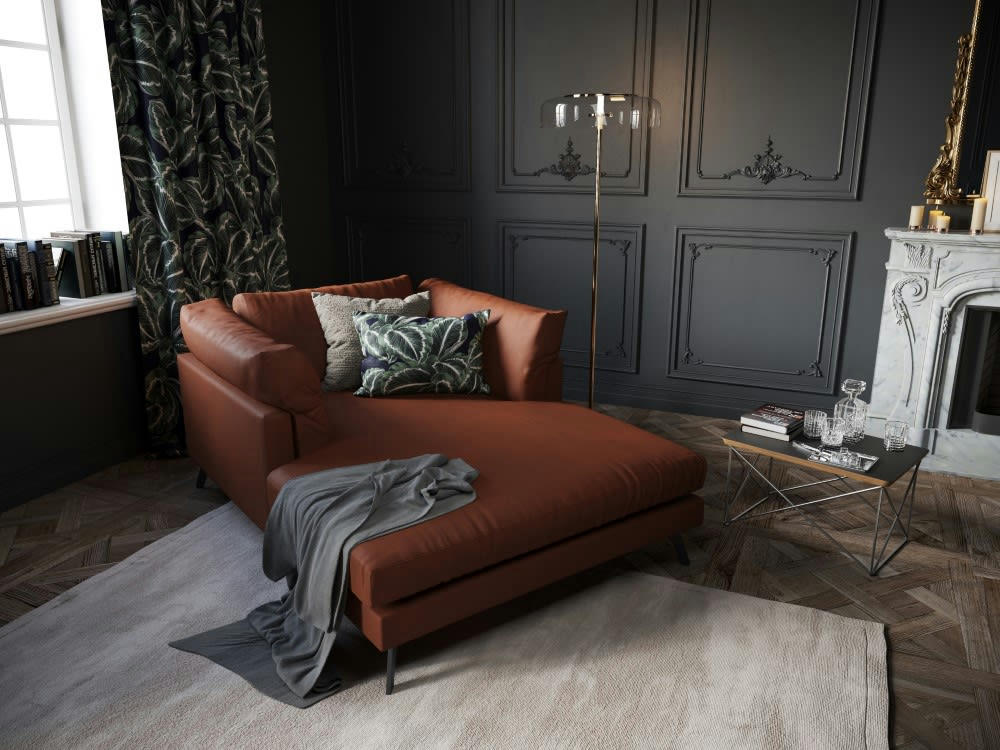 CAMILLE - Méridienne 1 place en cuir cognac