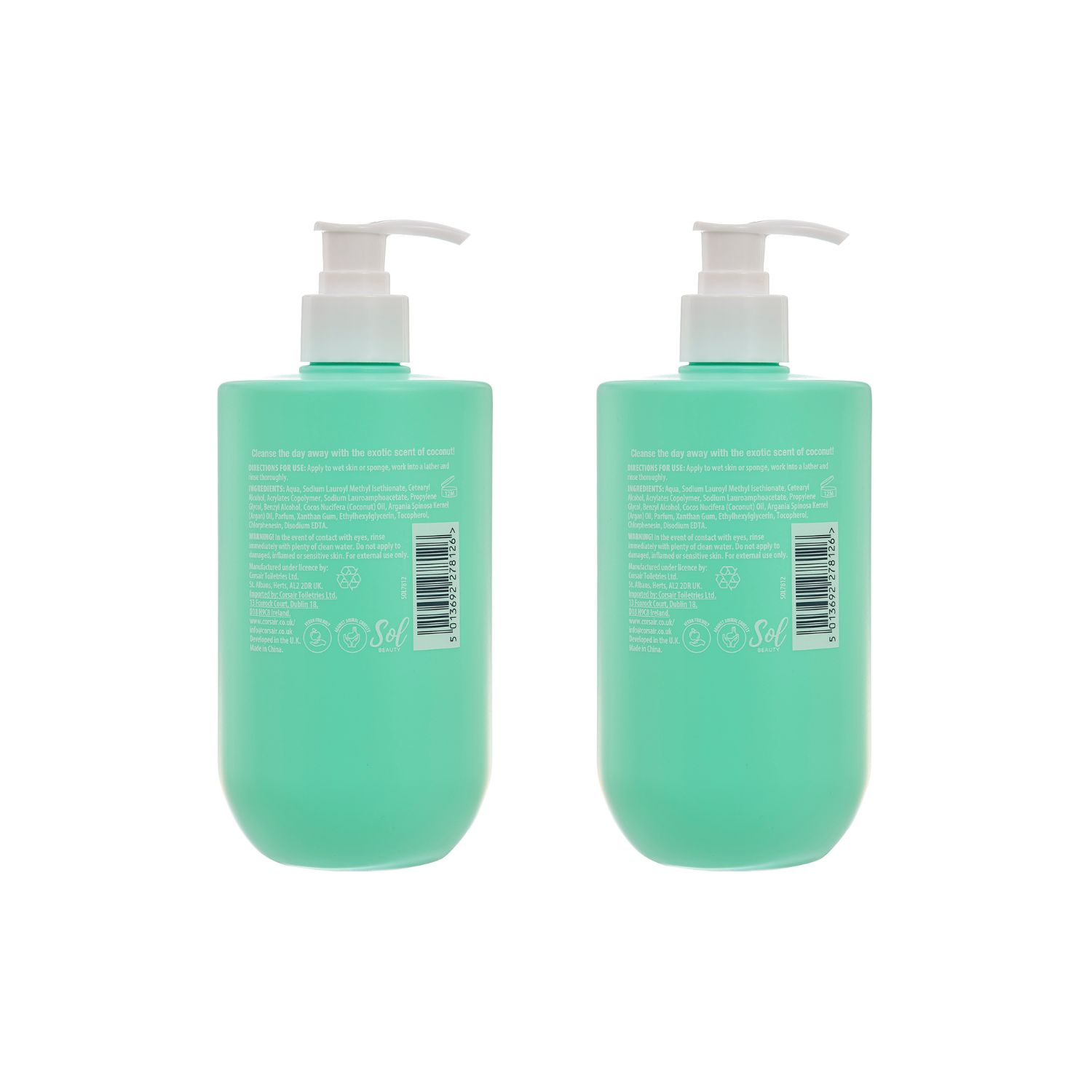 SOL Beauty Shower Cream Coconut Scent Oil Argan & Vitamin E Moisturising 500ml