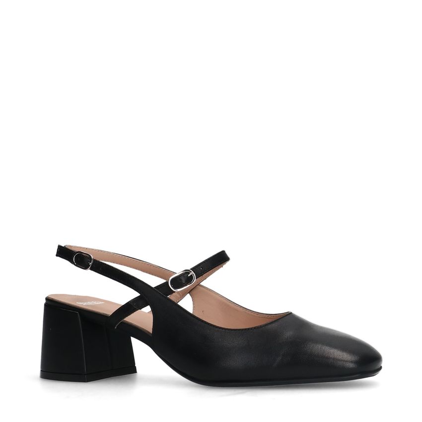 Manfield Zwarte leren slingbacks