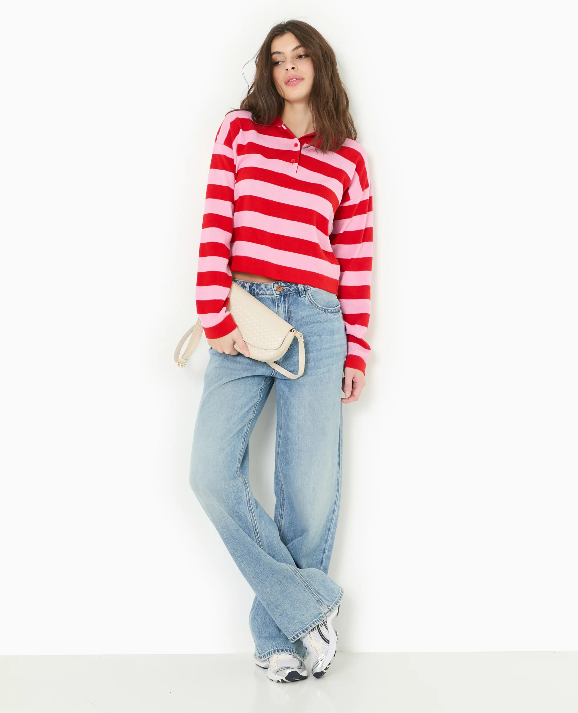 Pull col polo en maille rayée