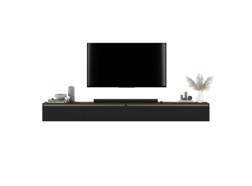Wisząca Szafka RTV Glamour Komoda RTV Czarny MAT ryflowane fronty 280 cm