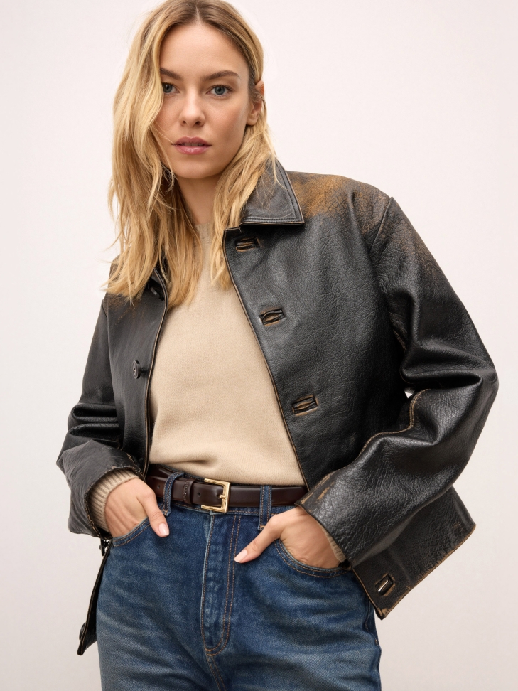 Narrow brown belt with gold buckle