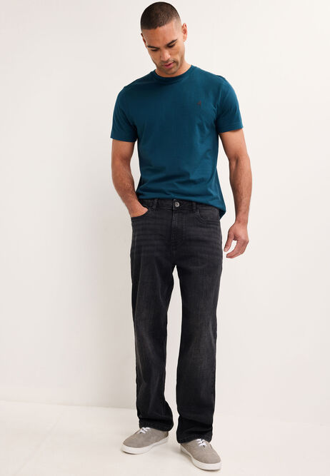 Mens Black Relaxed Straight Leg Jeans
