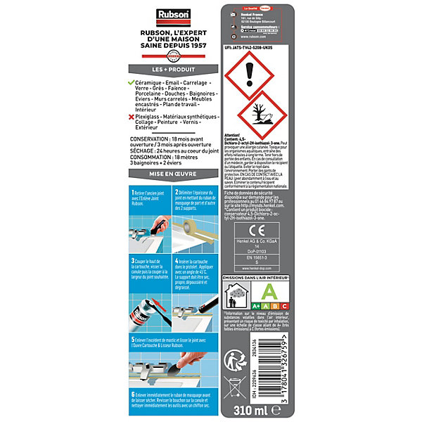 Mastic bain et cuisine Rubson transparent 310ml