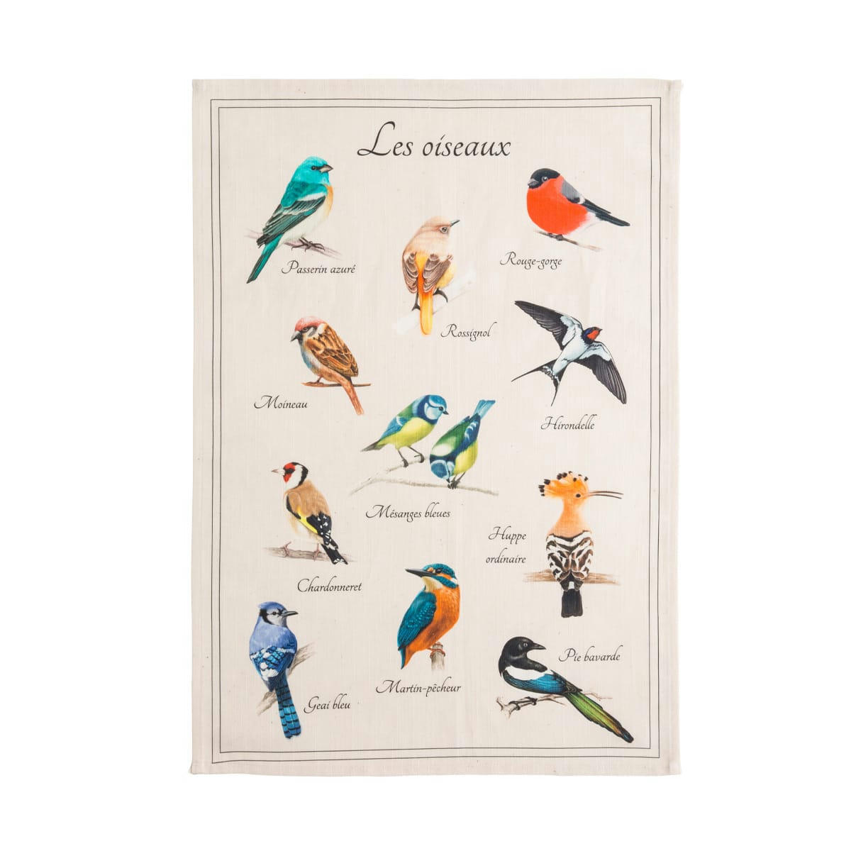 OISEAUX - Torchon imprimé en métis multicolore 50x75