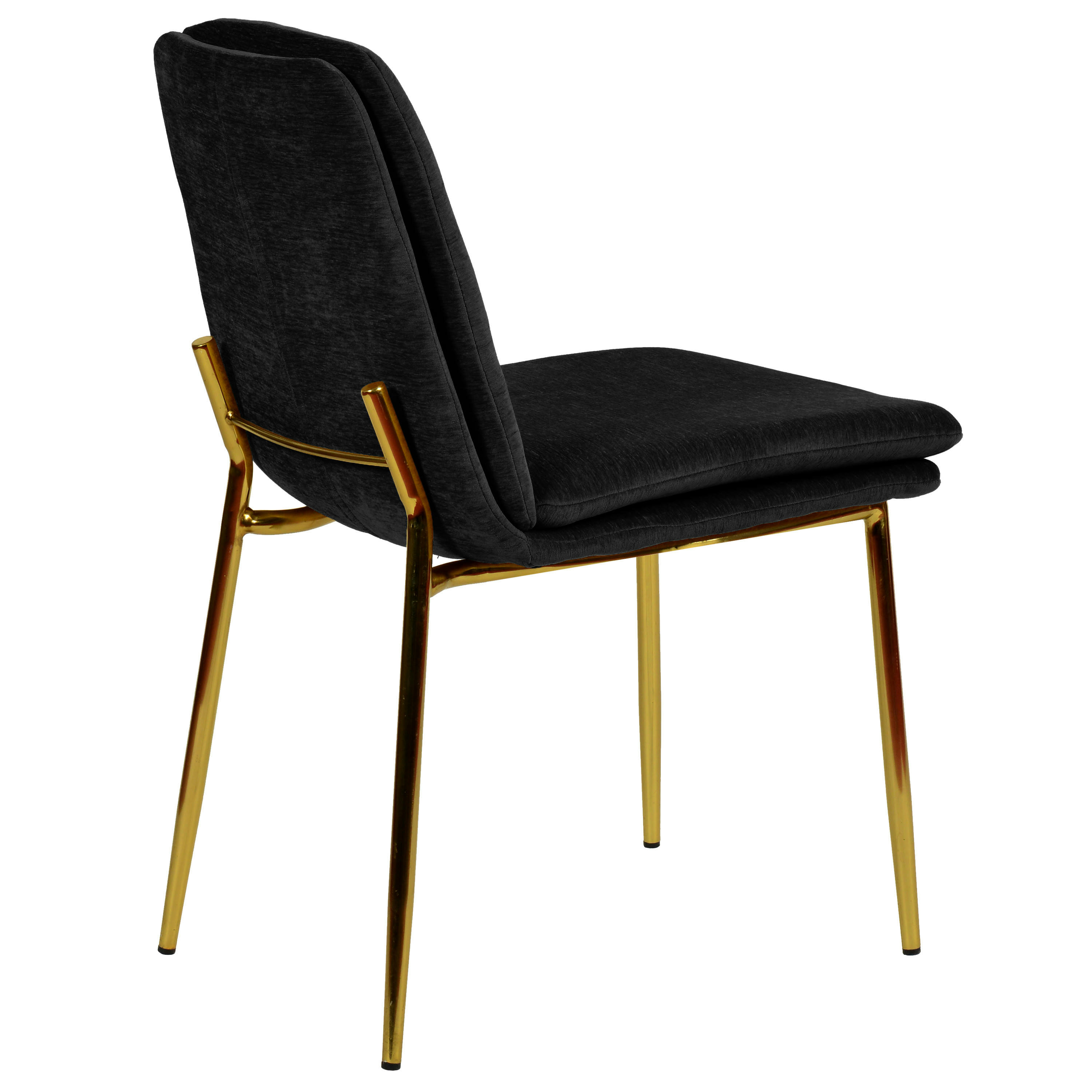 NOLAN - Chaise en tissu chenillé Noir et métal doré finition brossé (x2)