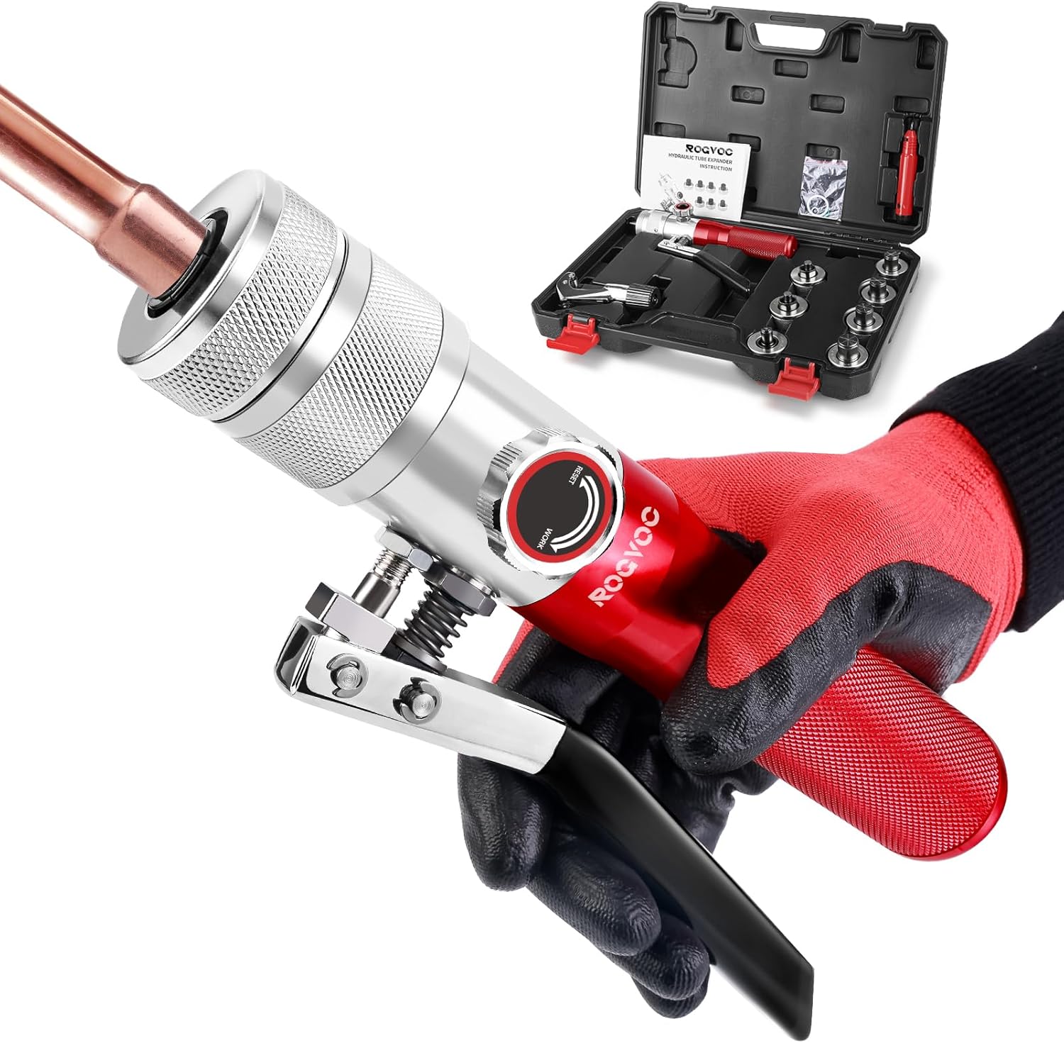 Hydraulic Tube Expander, HVAC Copper Swaging Tool Kit for 3/8 to 1-1/8 Inch OD, 7 Pipe Expander Heads, Pipe Cutter, Deburring Tool for Soft Copper and Aluminum Pipes