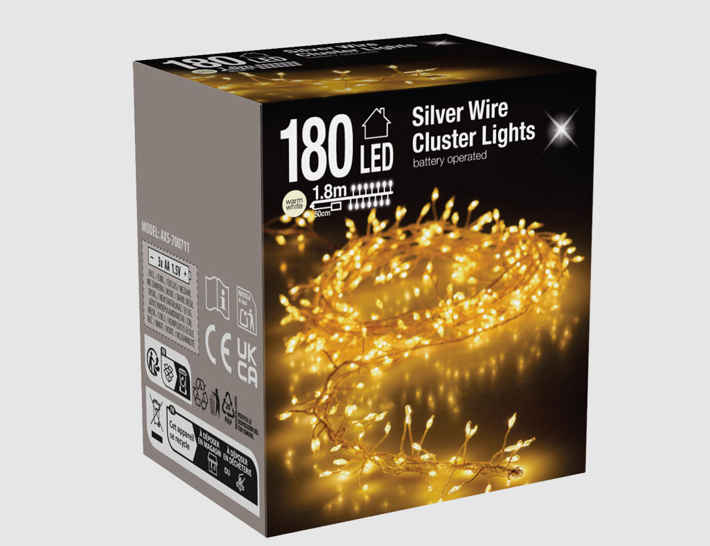 Drahtbeleuchtung 180 LED Cluster 1,8m