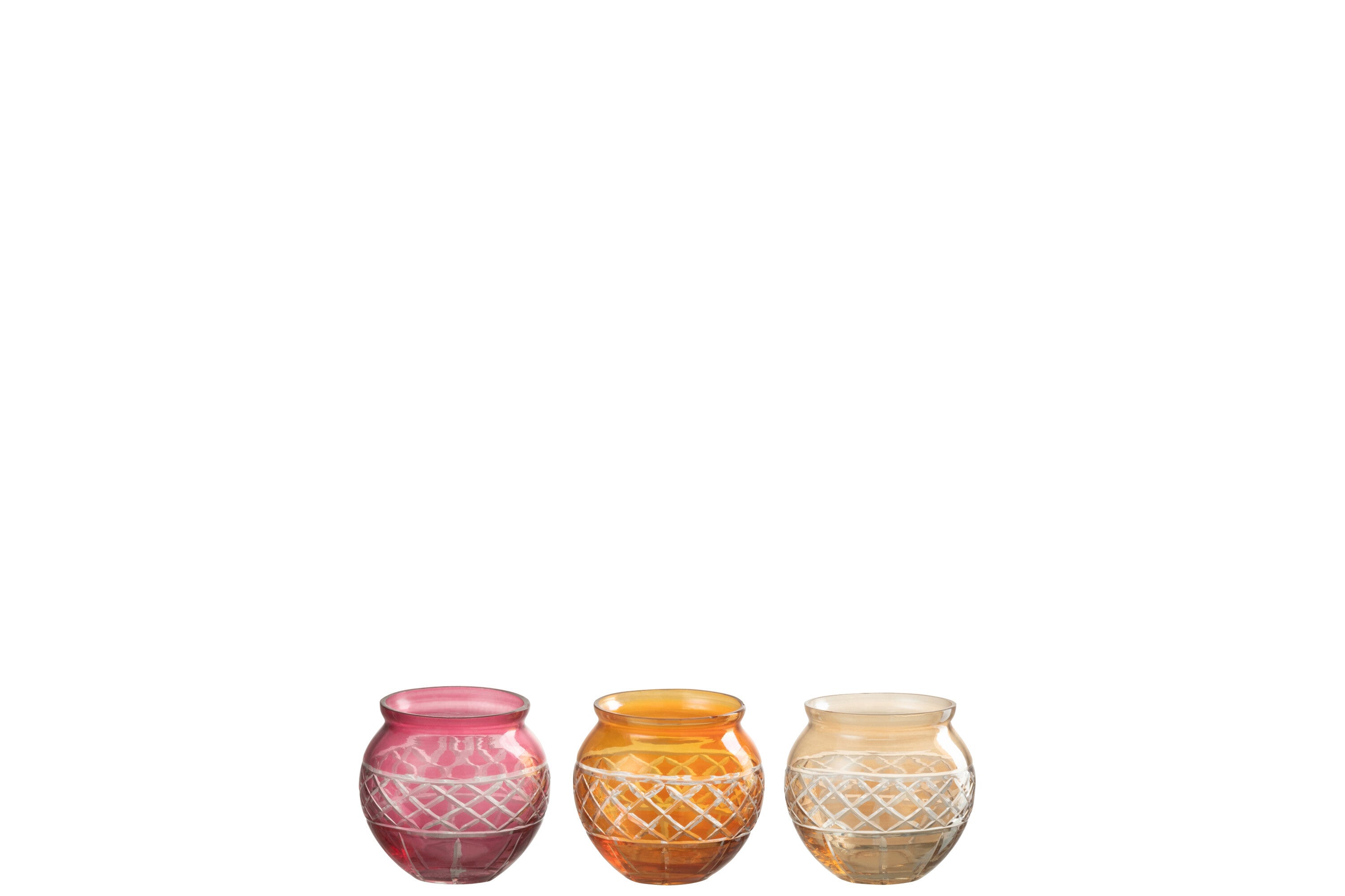 J-Line kaarshouder Rand Bladeren Rond - glas - mix - 3 stuks