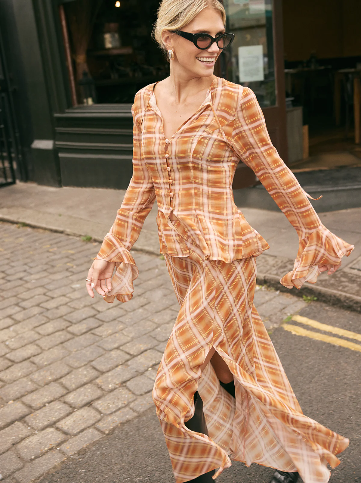 Chantelle Apricot Check Print Top