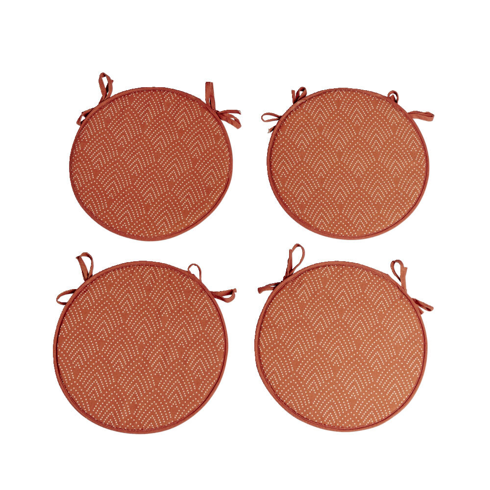 Lot de 4 galettes de chaise polyester et cot orange terracotta Ø38cm