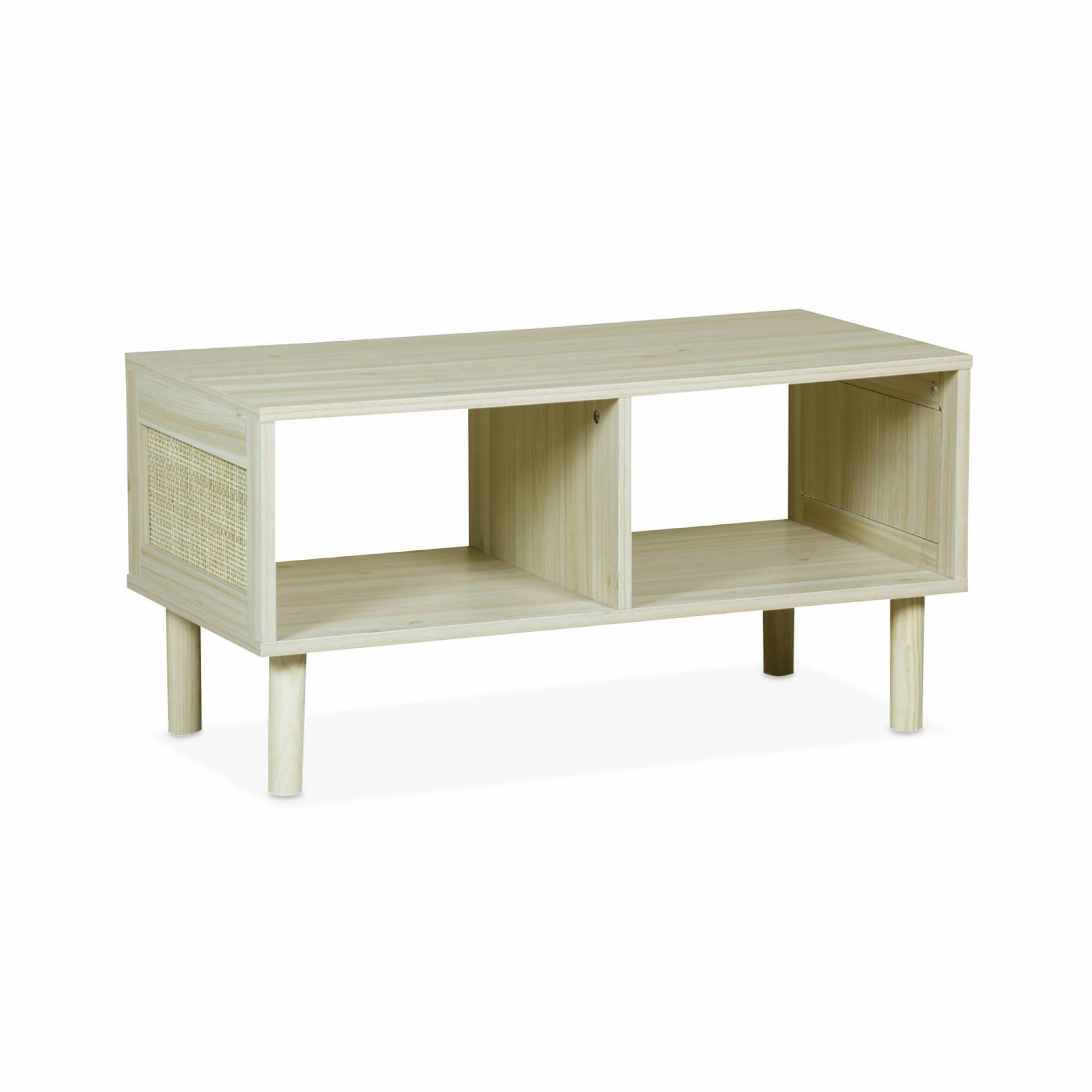 CAMARGUE - Table basse en cannage - 2 compartiments, 80x40x40cm