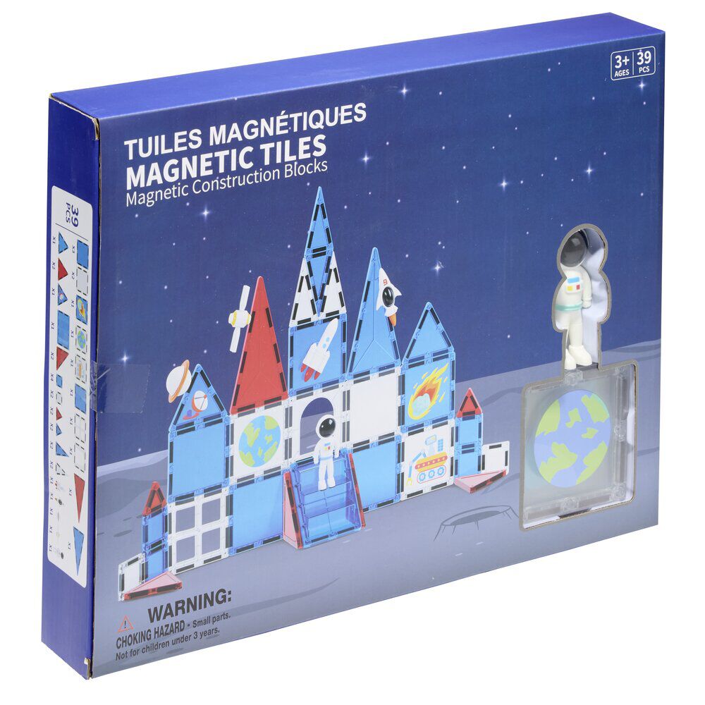Jeu construction enfant garçon tuiles magnétiques x37 thème espace bleu
