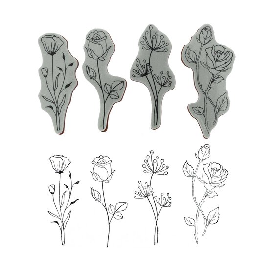 Flower Stem Tattoo Stamp Set 4 Pieces