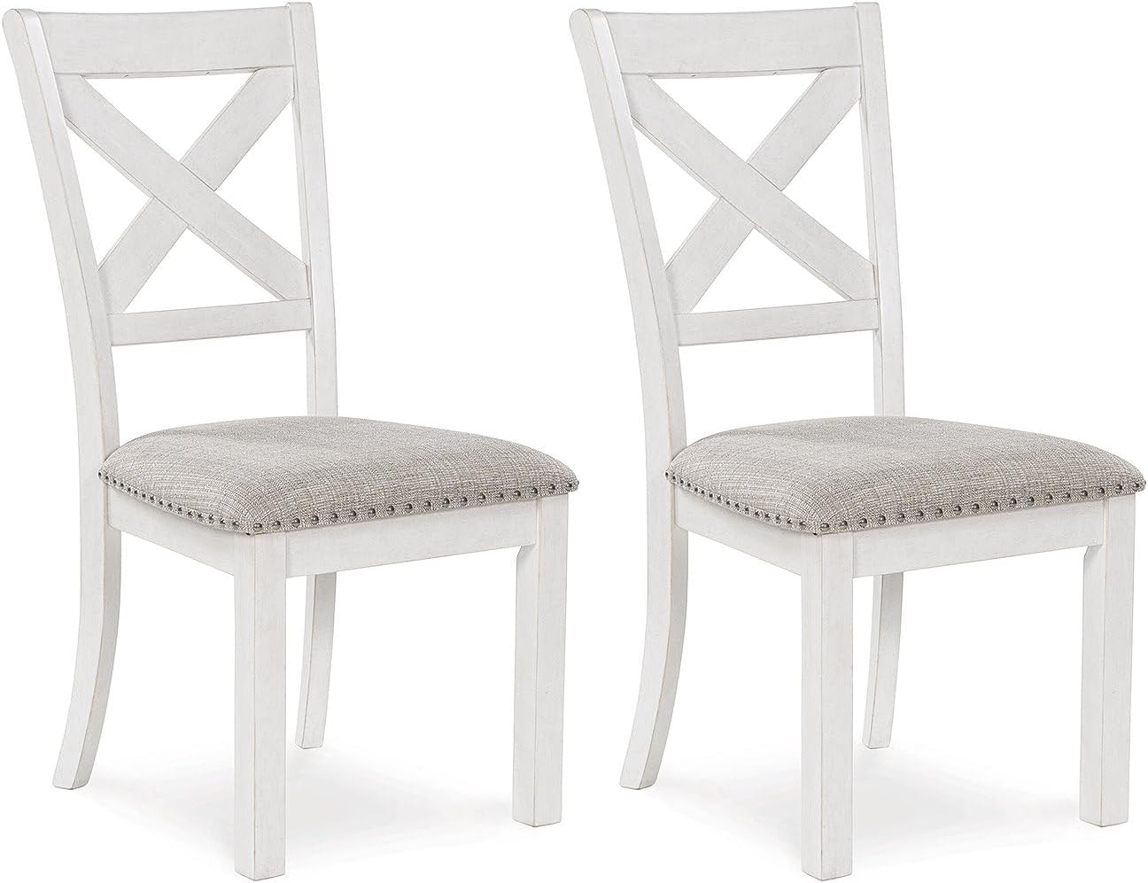 Signature Design by Ashley Robbinsdale Classic Upholstered Dining Chair with Cushion and Nailhead Trim, Set of 2, White & Light Gray