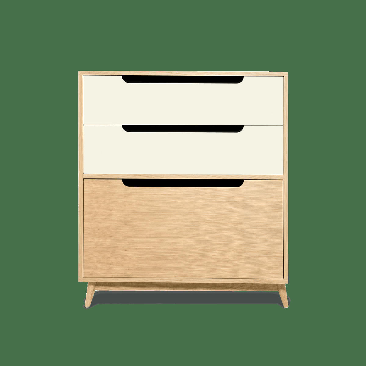 MOKA - Commode peu profonde, 3 tiroirs, couleur chene et blanc sable-96*86*40