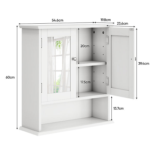 Armoire de salle de bain blanche avec miroir, armoire à pharmacie, meuble de toilette pour buanderie ou cuisine