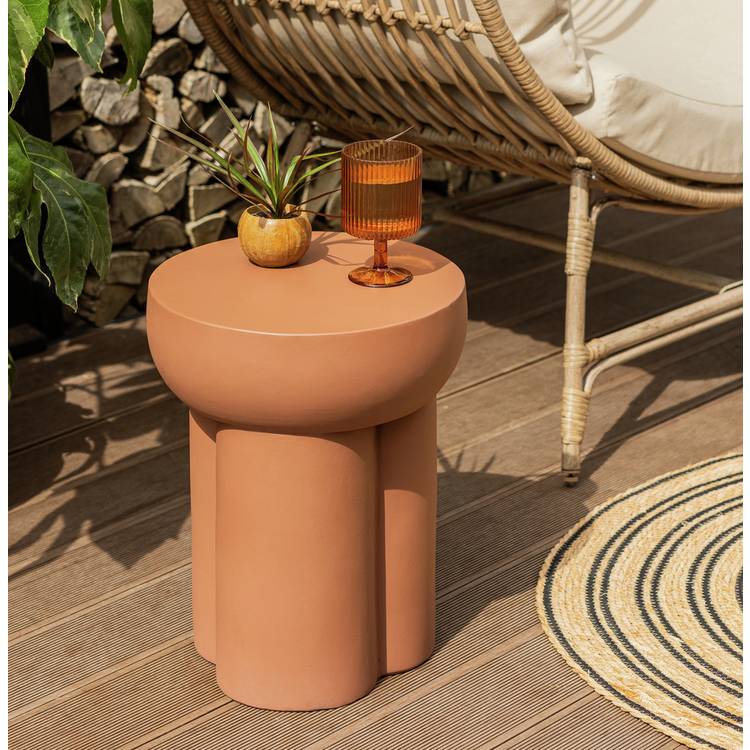 Habitat Palma Round Concrete Effect Garden Side Table- Brown