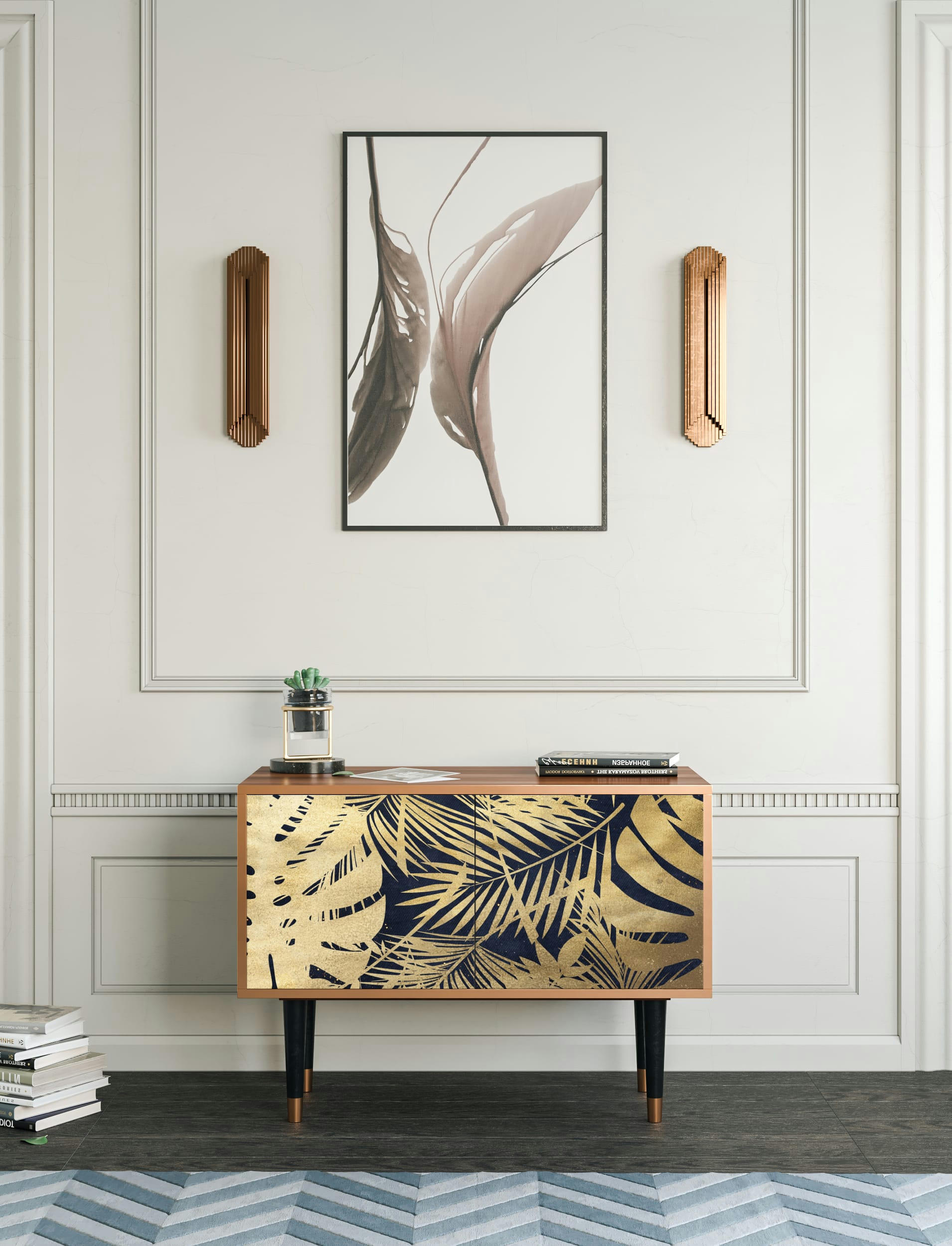 JUNGLE VIBES - Buffet bas  bleu et jaune 2 portes L 94 cm