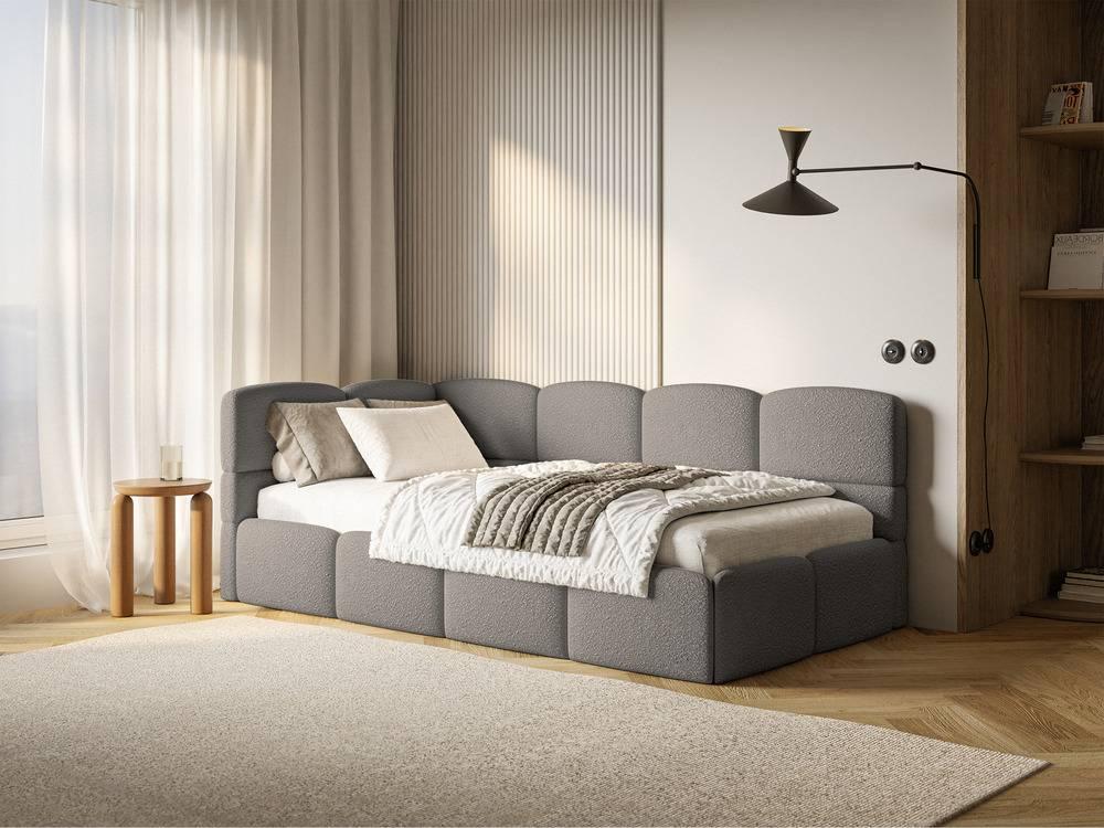 Jeugdbed incl matras Chloe links bouclé 90x200 met opbergruimte en rails