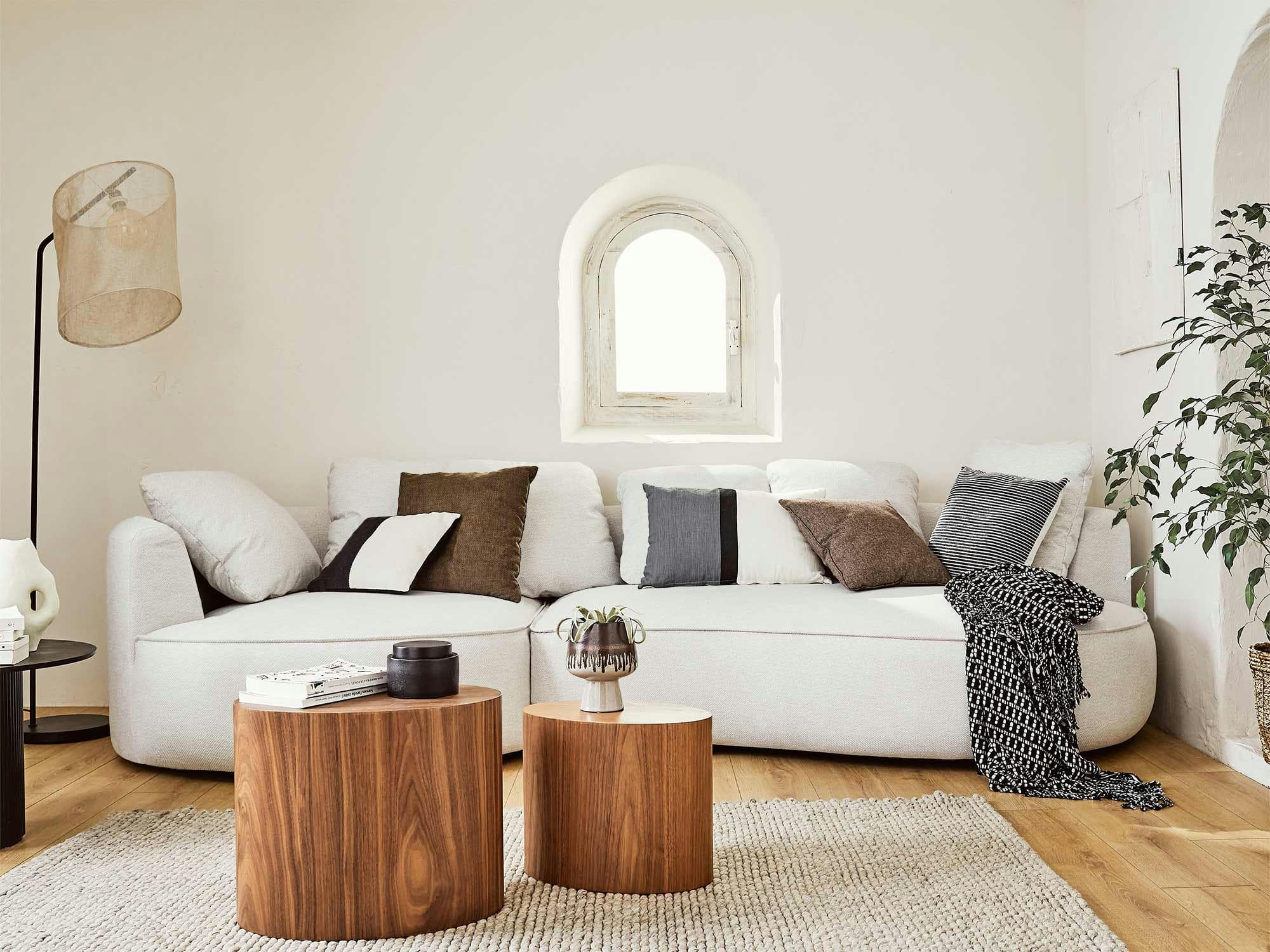 HIBISCUS - Canapé d'angle gauche 4 places en tissu beige