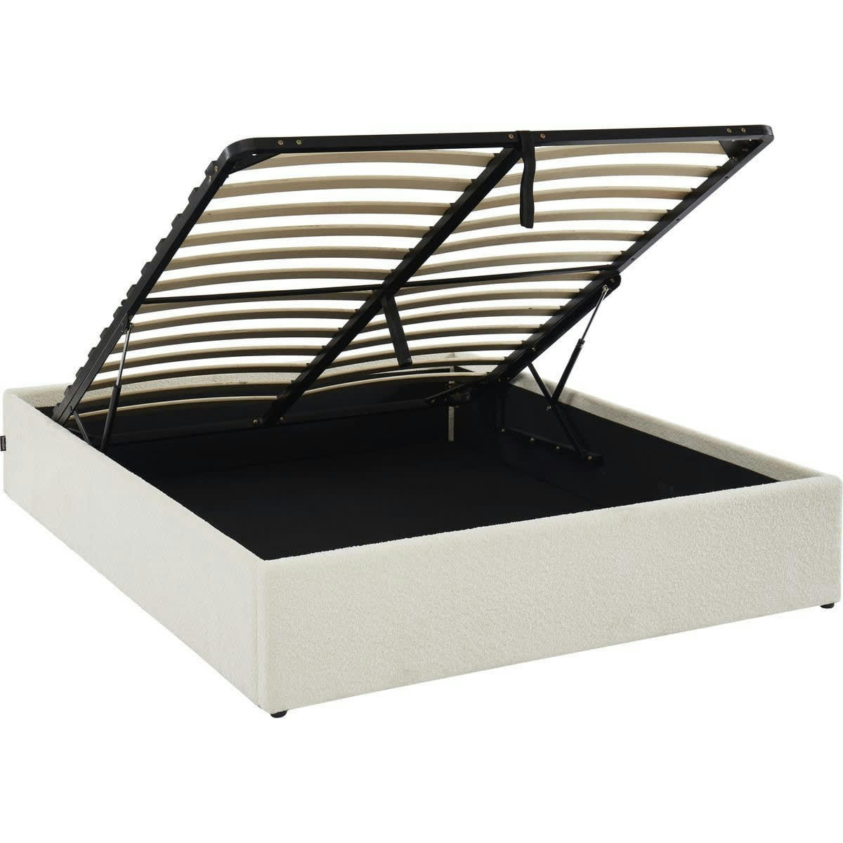 HANDY - Lit coffre 140x190cm en tissu bouclé écru + sommier à lattes