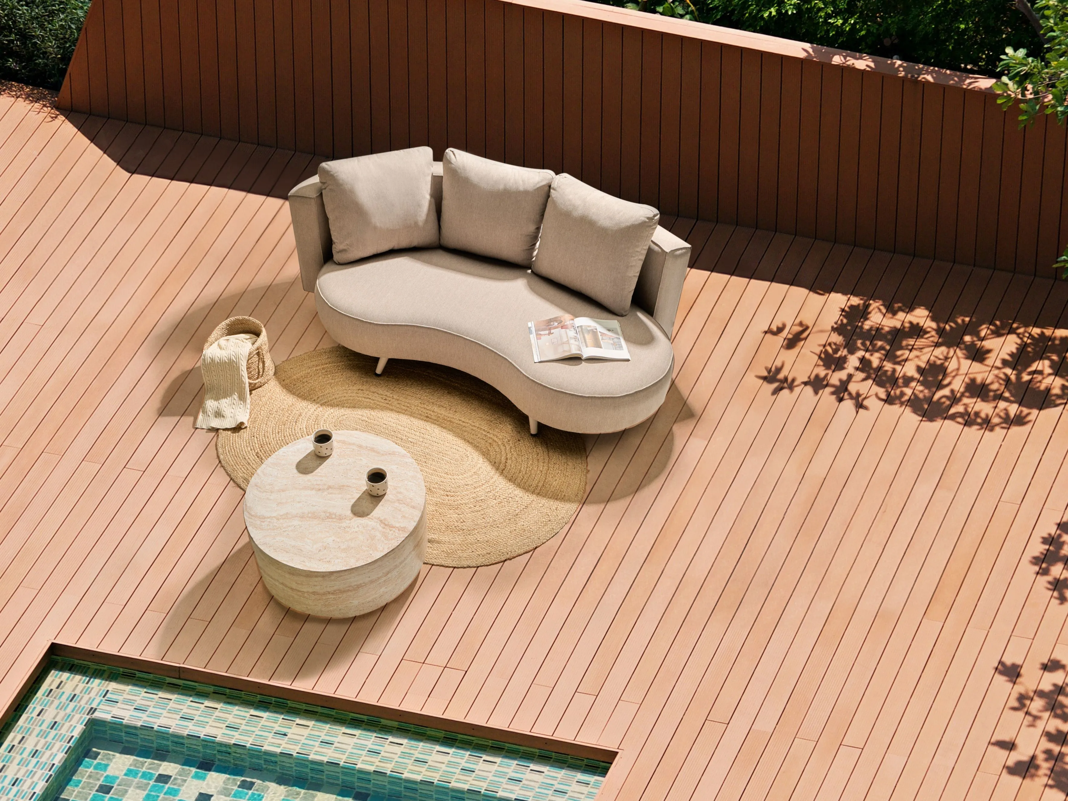 Garden Sofa 3 Seater PARORI Right Hand Beige