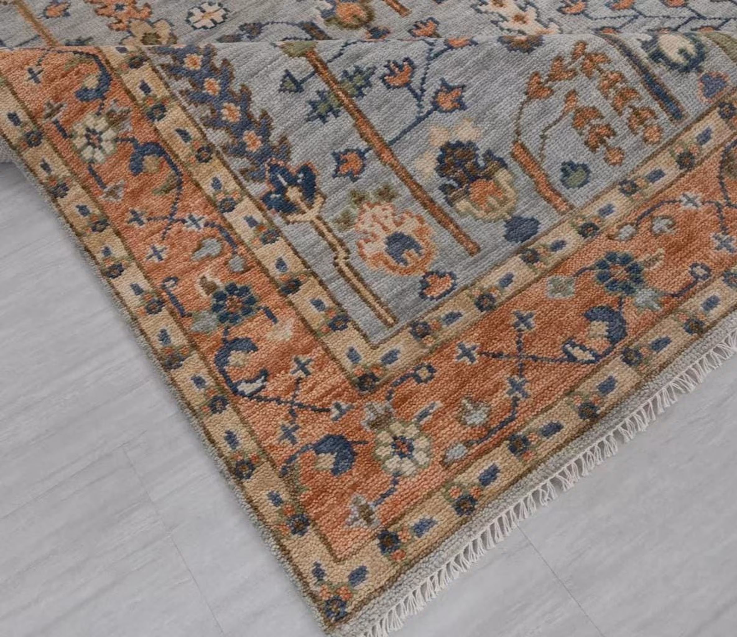 Handmade Oushak Rug, Gray and Rust Turkish Carpet in Custom Sizes