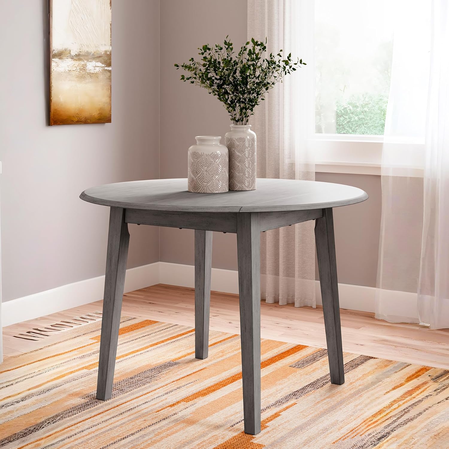 Signature Design by Ashley Shullden Casual Round Dining Small Drop Leaf Table, Seats up to 4, Gray