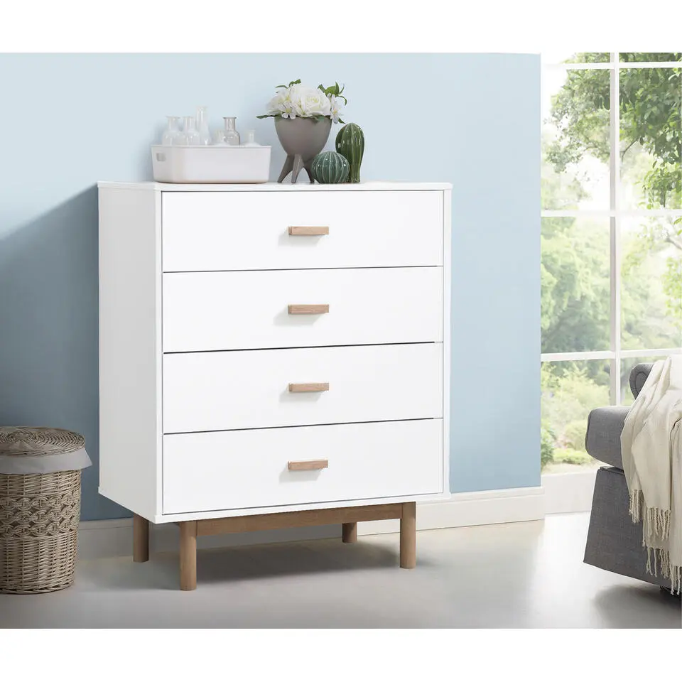 Melanie - Commode met 4 laden in spaanplaat van wit eiken