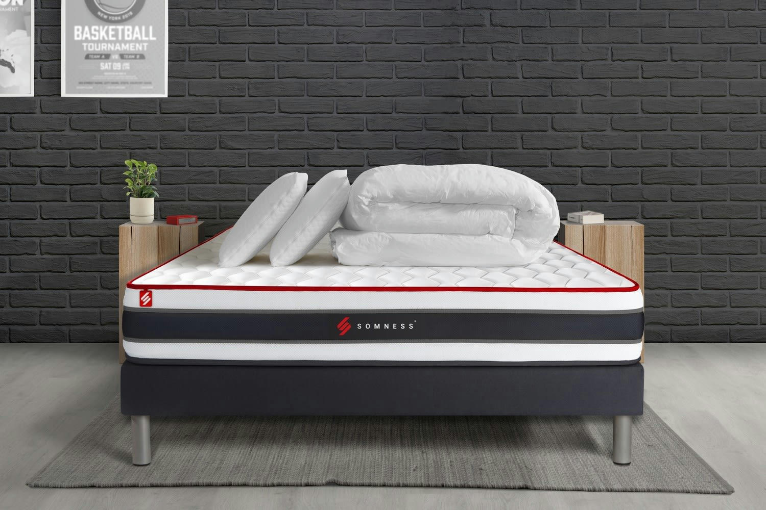 ENERGY - Pack matelas sommier 140x190 oreiller couette