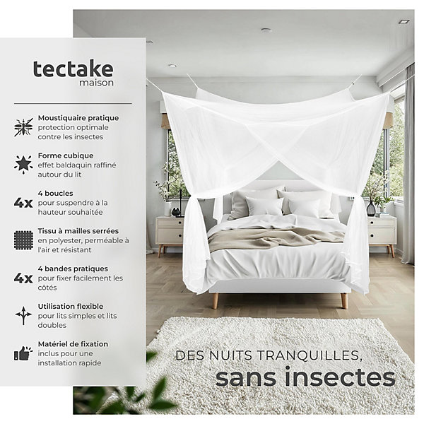Moustiquaire pour lits simples et doubles Maillage serré Lavable 220x200x210cm