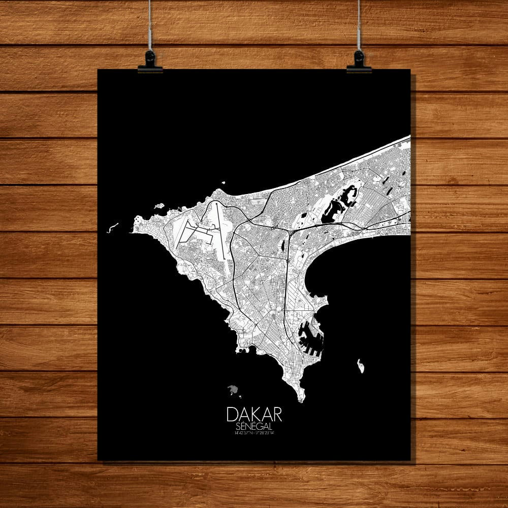 - Affiche Dakar Carte N&B 40x50