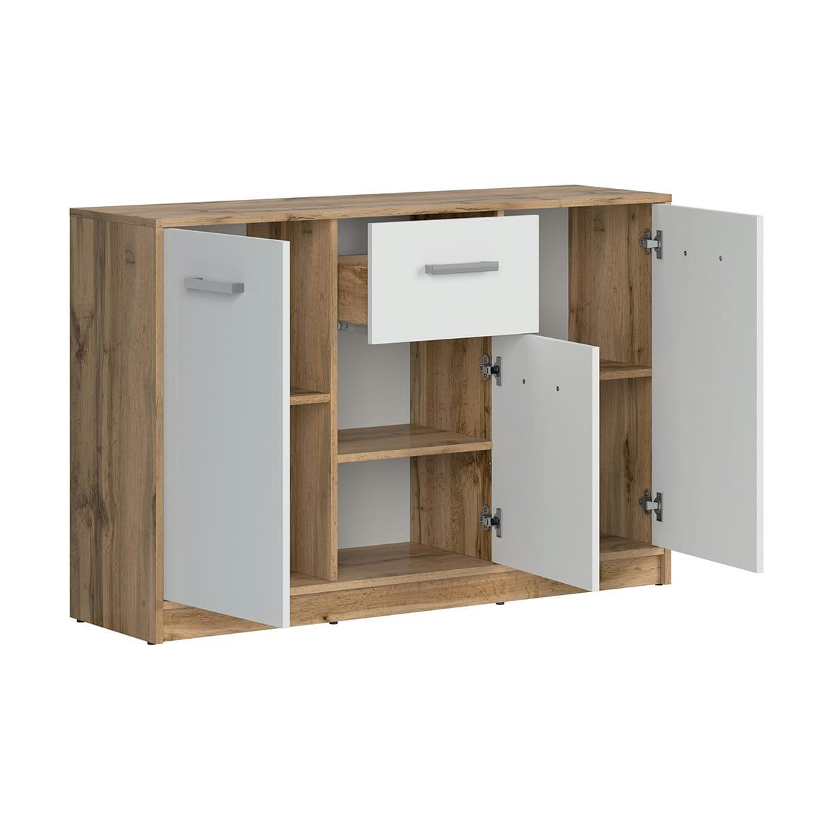 - Buffet 3 portes 1 tiroir stratifiés blanc et naturel