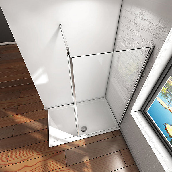 Paroi de douche à l'italienne Chrome - 50 x 200 cm avec retour fixe douche - 8mm verre anticalcaire avec barre de fixation