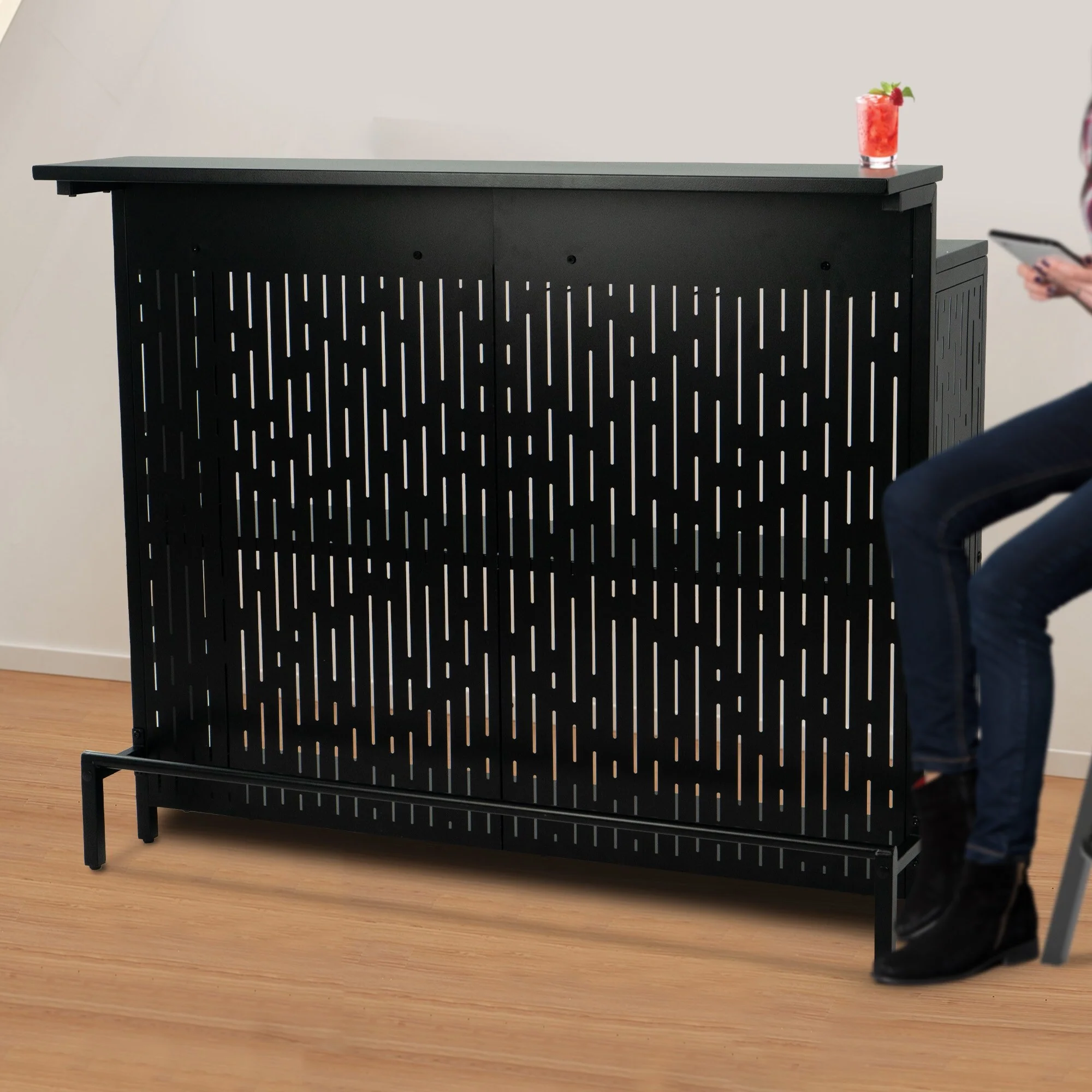 Kozyard Home Bar Unit - Indoor Bars with Storage Cabinet and Shelves - Black Bar Unit - N/A