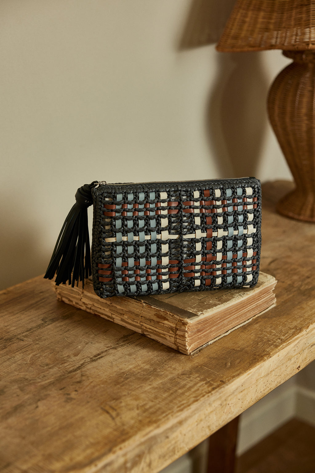 The Camden - Raffia Check - Medium Ziptop Pouch
