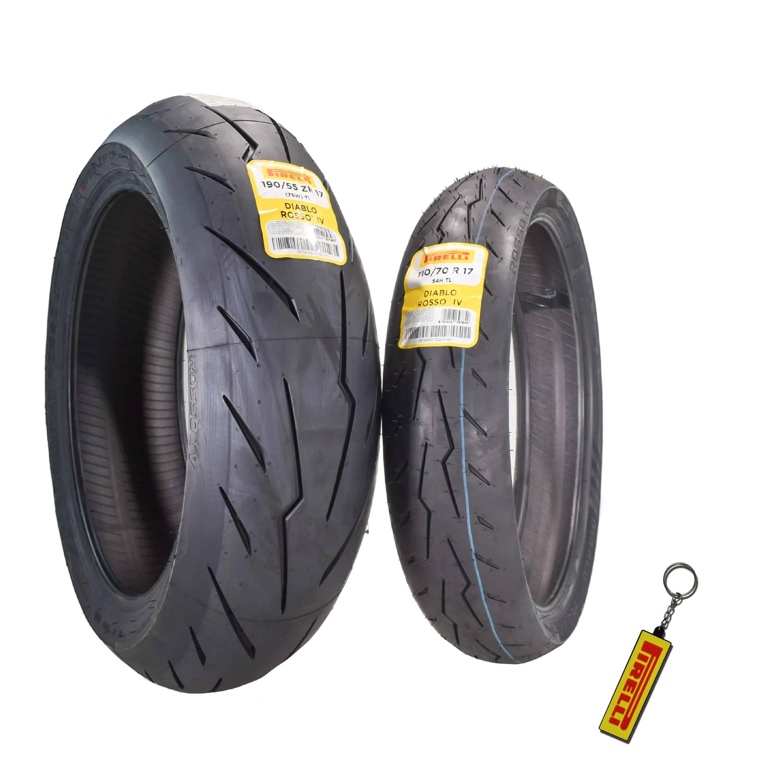Pirelli Diablo Rosso IV Motorcycle Tires Set  Front 110/70ZR17  Rear 190/55ZR17 with Bonus Keychain