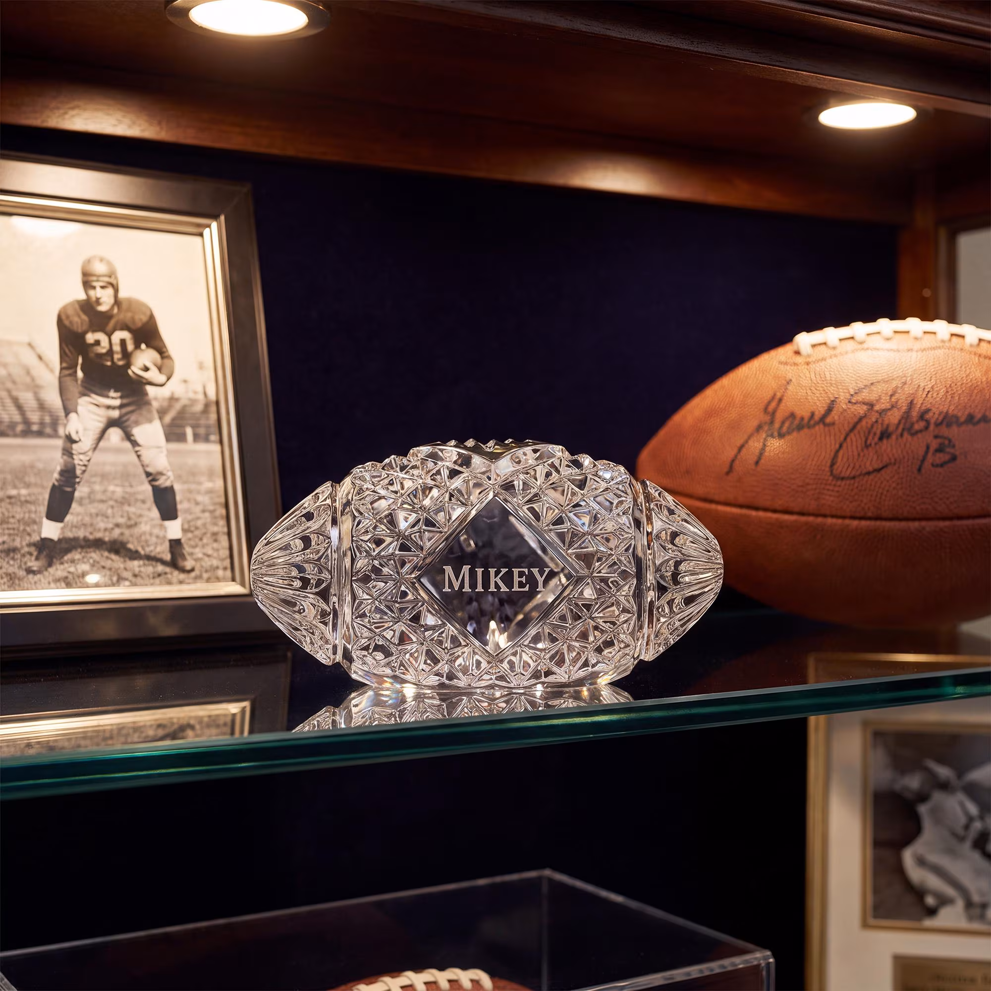 Waterford Personalized Football Paperweight, Custom Engraved 4.5