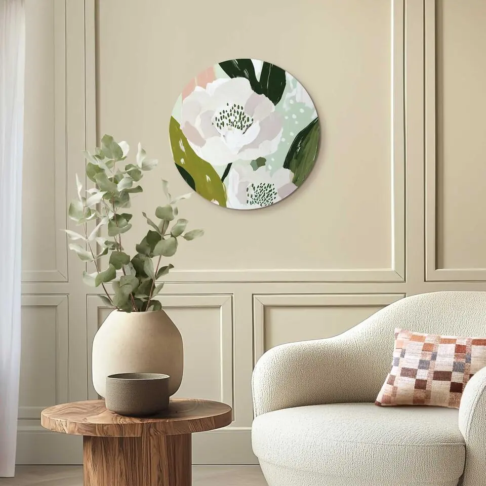 Glasschilderij Bloemen - &Oslash; 50 - Wit