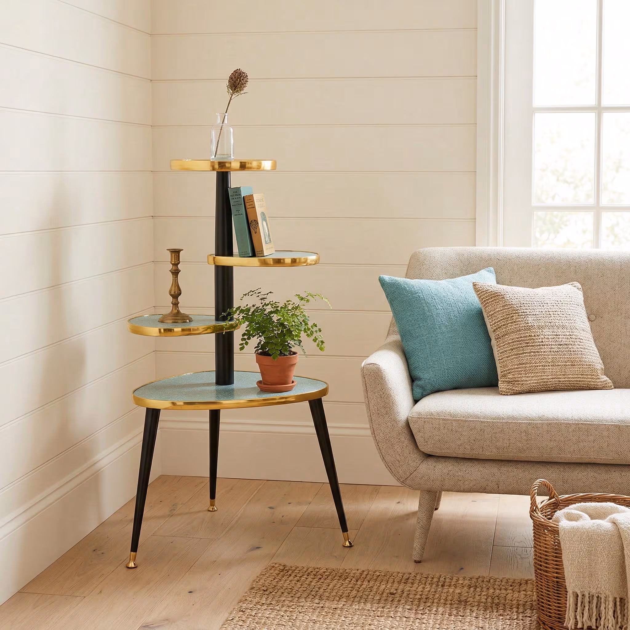 Mid Century Modern Tera Plant Stand, Royalexe™ Laminate, Teak Legs, 10 Colors