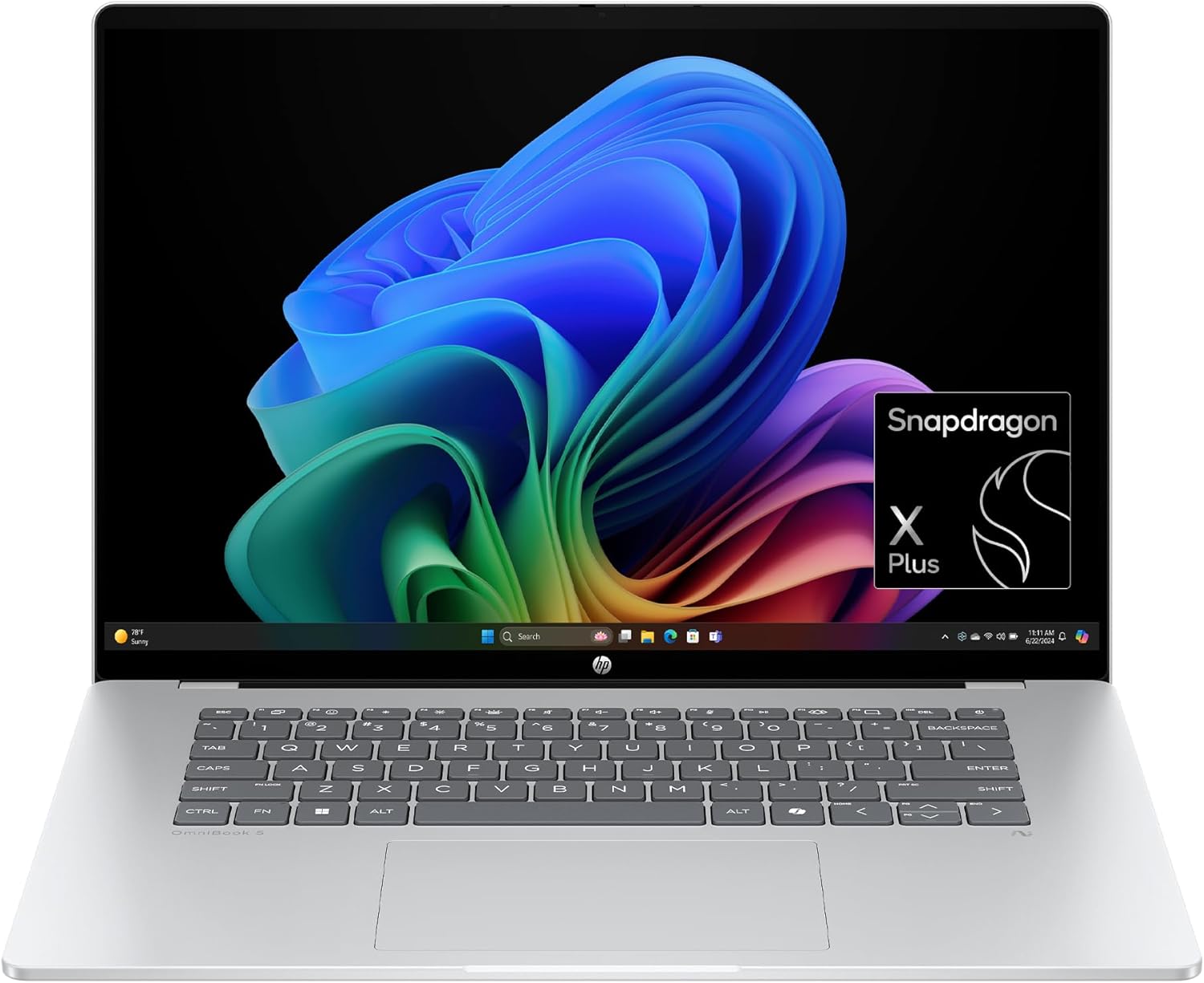 HP OmniBook 5 16 inch Next Gen AI PC  2K Touchscreen  Snapdragon X Plus X1P-42-100  16 GB RAM  512 GB SSD  Qualcomm Adreno GPU  Windows 11 Home  Glacier Silver  16-fb0000nr