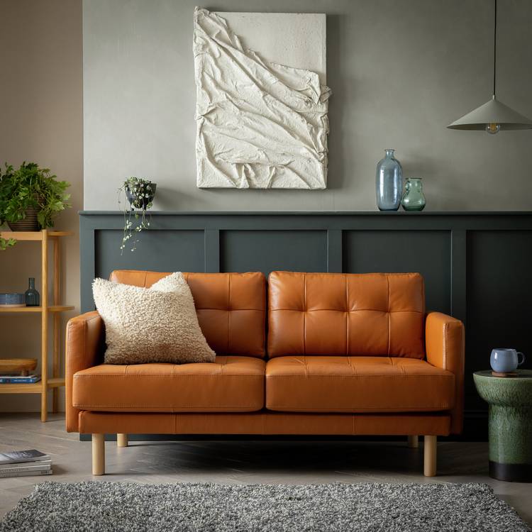 Habitat Newell Leather 2 Seater Sofa - Tan