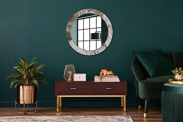 Miroir Rond Décoratif Cadre Imprimé Wallfluent fi70 cm Marbre Clair Tendance Intemporelle Chambre Salon