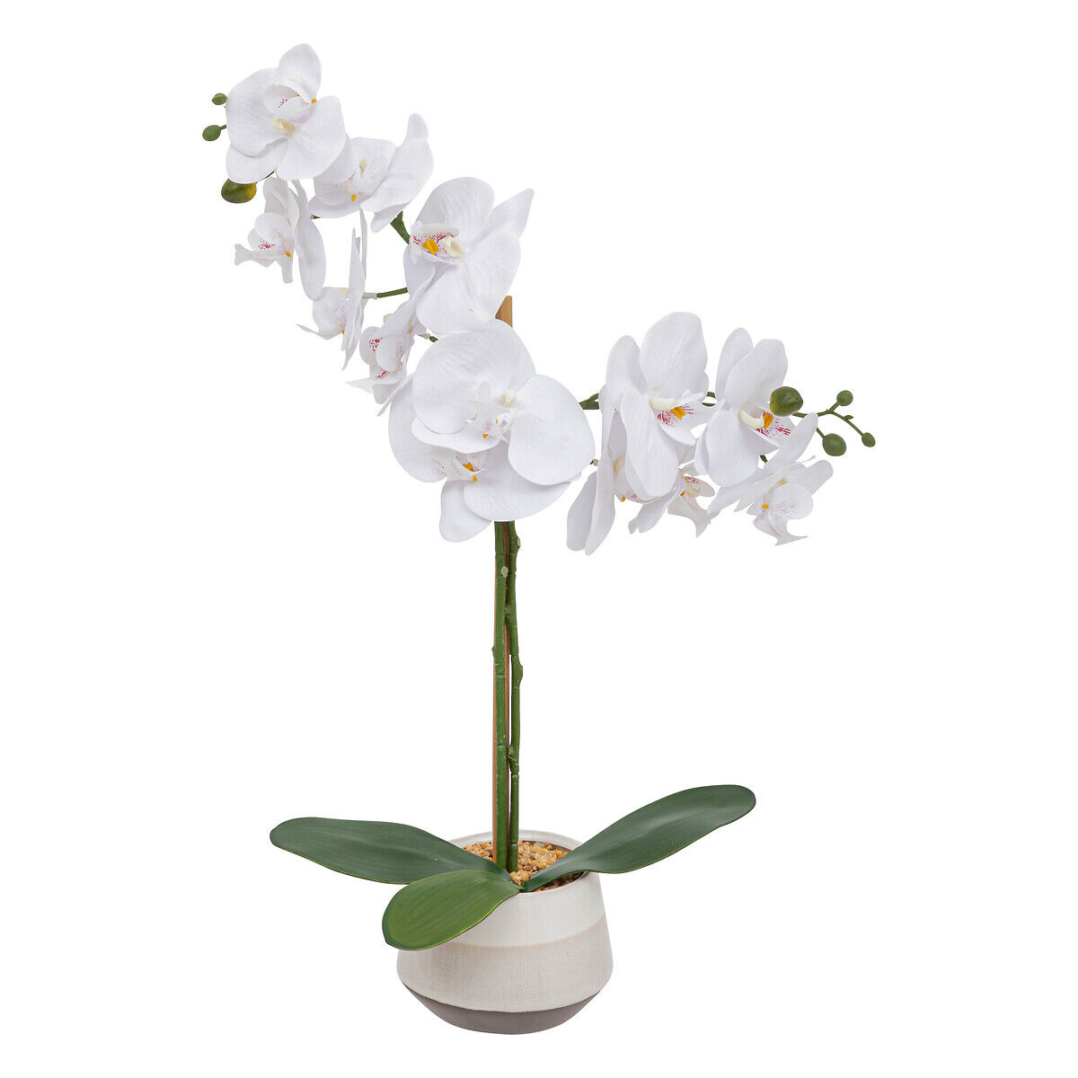 Planta orquídea branca artificial com vaso 52cm