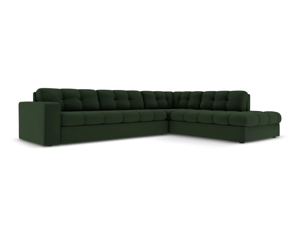 JUSTIN - Canapé d'angle 5 places en tissu structuré vert foncé