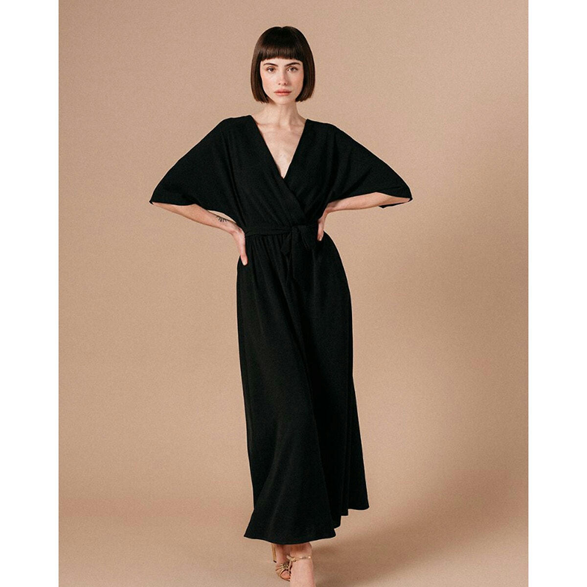 Robe longue Laura col croisé manches kimono